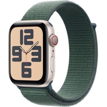 Apple Watch SE (2024) Cellular 44mm Hviezdne biely hliník s jazerne zeleným prevliekacím remienkom