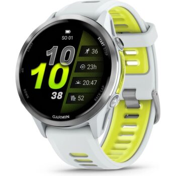 Garmin Forerunner 970 biela/titánová luneta s bielo-žltým polopriehľadným remienkom