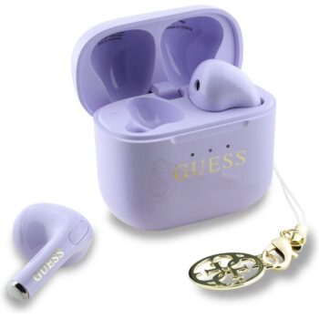 Guess Classic Logo Charm TWS bezdrôtové slúchadlá fialové